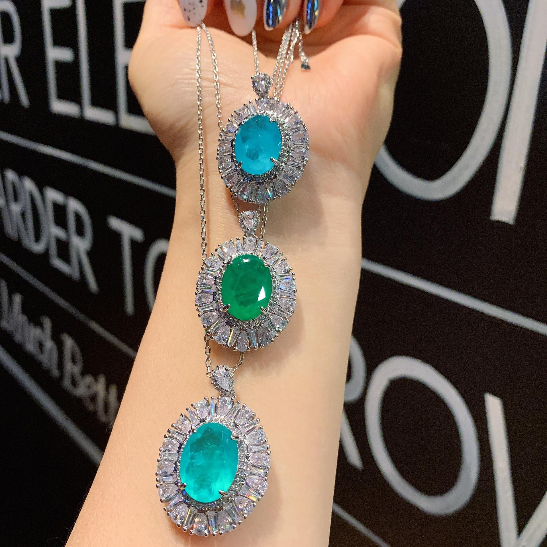 Ожерелье из искусственного изумруда Подвеска из искусственного параиба изумрудный