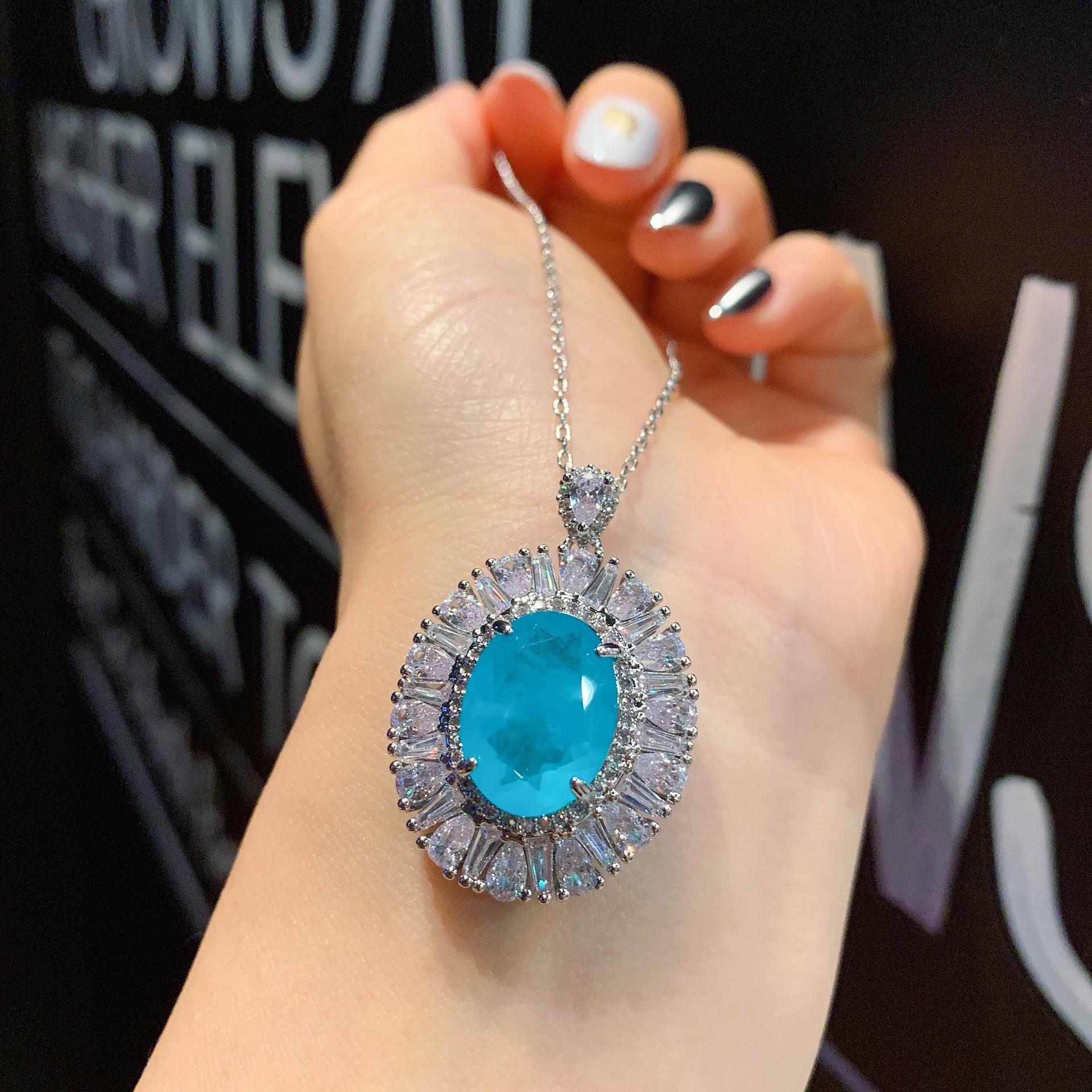 Ожерелье из искусственного изумруда Подвеска из искусственного параиба 42cm