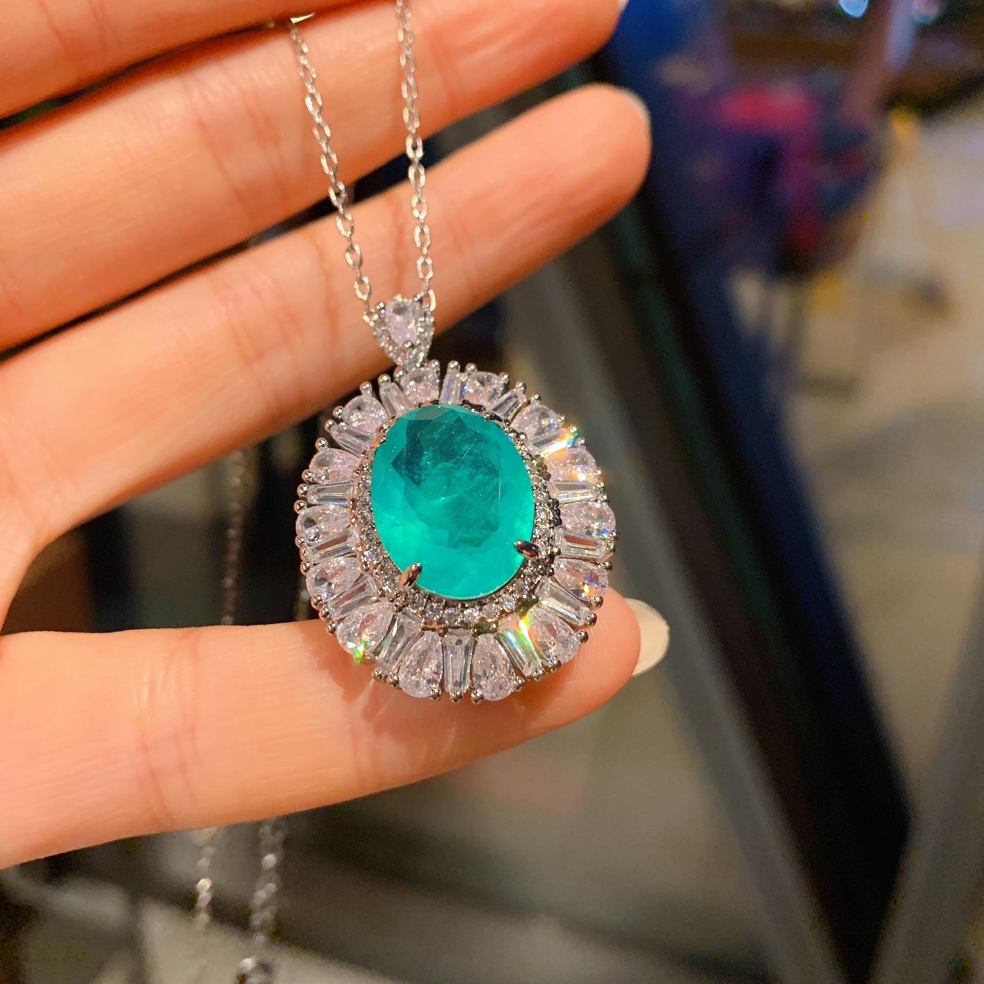 Новое ожерелье из искусственного изумруда с подвеской из искусственного камня Параиба